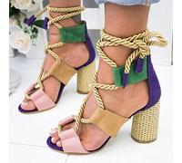 Ecoodisk Nouvelles Femmes Sandales à Lacets de Chaussures d'été Talons Femme Sandales de Poisson Pointu Bouche Gladiateur Sandales Femme Pompes Corde de Chanvre Talons Hauts