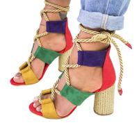 Ecoodisk Nouvelles Femmes Sandales à Lacets de Chaussures d'été Talons Femme Sandales de Poisson Pointu Bouche Gladiateur Sandales Femme Pompes Corde de Chanvre Talons Hauts