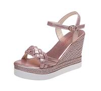 Ecoodisk Sandales compensées pour femme - Sandales d'été à plateforme - Chaussures à boucle - À enfiler - Tissage à bout ouvert - Décontracté
