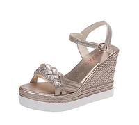 Ecoodisk Sandales compensées pour femmes chaussures d'été sandales à plateforme pour femmes chaussures à boucle femme à enfiler à bout ouvert tissage dames décontractées dorées, 39