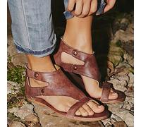 Ecoodisk Sandales pour Femmes Sandales Plates en Cuir Doux Chaussures Femmes Plus Taille Peep Toe Sandales Sandales Casual Gladiator Beach Sandalias Mujer