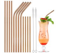 ecooe 12pcs Bronze Paille INOX, Paille Reutilisable en Acier Inoxydable avec 2 Brosses de Nettoyage, sans BPA,Respectueux de L'environnement, Pour Cocktail, Smoothie et Jus