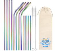 ecooe 12pcs Paille INOX, Paille Reutilisable en Acier Inoxydable avec 2 Brosses de Nettoyage, Couleur Paille Metal sans BPA,Respectueux de L'environnement, Pour Cocktail, Smoothie et Jus
