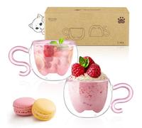 ecooe 130 ml Rose Mignon Chat Verres à Café à Double Paroi Tasses à Expresso Lot de 2, Verre Tasse de Chat Cadeau d'Anniversaire Cadeaux pour Femmes, Hommes, Verres à Expresso pour Café Glacé et Lait