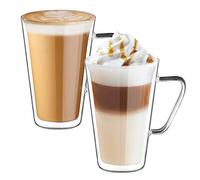 Ecooe 2x450ml Double Walled Coffee Mugs Cappuccino Latte Macchiato Heat Resistant Glass Cups with Handle Borosilicate Heat Resistant Glass Cups for Coffee Tea Milk Juice Ice Cream