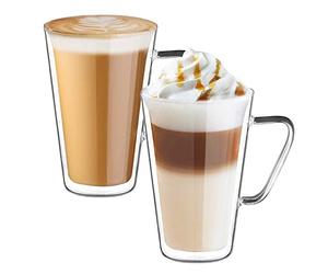 Ecooe 2x450ml Double Walled Coffee Mugs Cappuccino Latte Macchiato Heat Resistant Glass Cups with Handle Borosilicate Heat Resistant Glass Cups for Coffee Tea Milk Juice Ice Cream