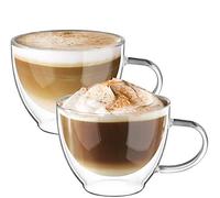 ecooe 350ml*2 Tasse Verre Double Paroi Ensemble,Tasses à Cappuccino en Verre Transparent,Tasses à Latte Macchiato en Verre,Verre à Café/Thé avec Poignée
