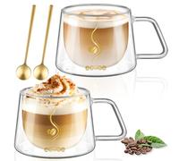 ecooe 350ml Tasse à Café Double Paroi Verre à Thé avec Poignée et Cuillère
