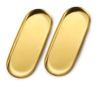 ecooe Lot de 2 plateaux dorés extra larges - 30 x 12 cm - En acier inoxydable - Pour servir des produits cosmétiques et des bougies à dessert