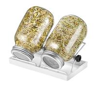 ecooe Lot de 2 pots à germer pour germination en verre à germination avec 1 bac à eau, 2 couvercles de grille filtrante en acier inoxydable 304 et 2 supports