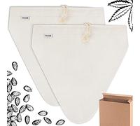 ecooe Lot de 2 sacs à lait de noix en chanvre naturel - 28 x 30 cm - Pour lait de noix végétalien - Lait d'amande - Lait de noisette - Chiffon filtrant à mailles fines - Lavable - Pour jus de fruits