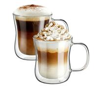 ecooe Lot de 2 verres à latte macchiato à double paroi en verre borosilicate - 350 ml - Avec anse - Pour cappuccino, thé, glace, lait, bière