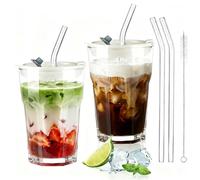 ecooe Lot de 2 Verres en Verre avec Couvercle et Pailles 380ml，Tasse à Café pour Latte Macchiato Cappuccino Verres à Smoothie, Design Étanche - Parfaits pour Café, Jus, Lait, Thé, Cocktails