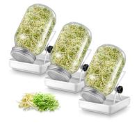 ecooe Lot de 3 bocaux à germer en verre à germer avec 3 bols à eau, 3 couvercles de grille filtrante en acier inoxydable 304 et 3 supports