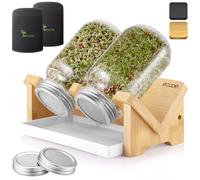 ecooe Sprossen Lot de 2 bocaux à germer en verre - Verre à germer avec support en bambou, manchons d'obscurcissement, capuchon filtrant en acier inoxydable et 1 bol d'eau - 750 ml Lot de pots à germer