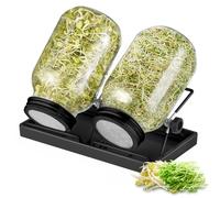 ecooe Sprouts Lot de 2 verres de germination en verre noir pour pot de germination avec 1 bol à eau, 2 couvercles en maille filtrante en acier inoxydable 304 et 2 supports