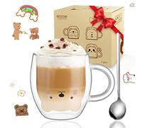 ecooe Tasse à Café Double Paroi 290ml Tasse Ours Mignon Tasse à Café Verre à Thé Tasse en Verre pour Cappuccino Latte Macchiato Lait, Cadeau de Noël Valentin Anniversaire pour Femme Maman Amie Enfant