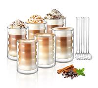 ecooe Tasse à Café Double Paroi 350ml Verre à Thé et Cuillère Lot de 6, Tasses à Latte Macchiato Tasse en Verre pour Thé, Lait, Jus, Cadeau D'anniversaire pour un Ami Parent