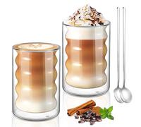 ecooe Tasse à Café Double Paroi 350ml Verre à Thé Lot de 2, Tasses à Latte Macchiato Tasse en Verre pour Thé, Lait, Jus, Cadeau D'anniversaire pour un Ami Parent
