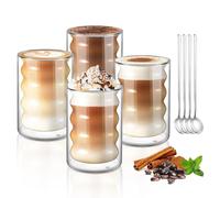 ecooe Tasse à Café Double Paroi 350ml Verre à Thé Lot de 4, Tasses à Latte Macchiato Tasse en Verre pour Thé, Lait, Jus, Cadeau D'anniversaire pour un Ami Parent