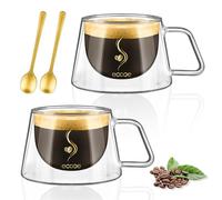 ecooe Tasse à expresso 120 ml Tasse à Café Double Paroi Verre à Thé avec Poignée Lot de 2 Tasse en Verre pour Thé, Lait, Jus, Cadeaux Saint Valentin d'anniversaire pour Couples Parents
