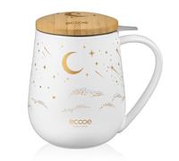 ecooe Tasse à thé avec couvercle et passoire - Tasse à thé en céramique grande 600 ml - Tasse jumbo Blanche, avec Tamis Ultra Fin en Acier Inoxydable 18/10, pour le thé en vrac - Cadeau pour couple