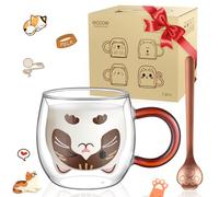 ecooe Tasse Chat Tasse a Cafe Double Paroi 280ml Tasse à Café Verre à Thé Tasse en Verre Chat Mug pour Cappuccino, Latte Macchiato, Lait, Jus, Cadeau de Noël Anniversaire pour Femme Maman Amie Enfant