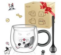 ecooe Tasse Chien Tasse a Cafe Double Paroi 280ml Bouledogue Français Tasse à Café Verre à Thé Tasse en Verre pour Cappuccino, Latte Macchiato, Jus, Cadeau de Noël Anniversaire pour Femme Homme Enfant