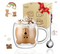 ecooe Tasse Ours Tasse a Cafe Double Paroi 280ml Tasse à Café Verre à Thé Ours Mignon pour Cappuccino, Latte Macchiato, Lait, Cadeau de Noël Valentin Anniversaire pour Femme Homme Maman Amie Enfant