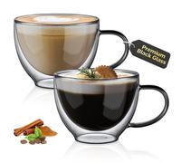 ecooe Tasses en Verre Noir Unique - Tasse à Café Double Paroi 350ml Verre à Thé avec Poignée Lot de 2, Tasses à Latte Macchiato pour Thé, Lait, Cadeau D'anniversaire pour un Ami Parent - 2024 Nouveau