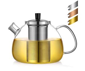 ecooe Théière en verre avec infuseur 1500 ml - Théière en verre transparent résistant à la chaleur avec infuseur amovible en acier inoxydable - Pour thé noir, thé vert, thé aux fruits parfumé