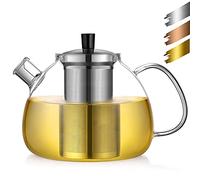 ecooe Théière en Verre avec Infuseur 1500ml, Théière en Verre Clair Résistant à la Chaleur,Theiere Verre avec Infuseur Amovible en Acier Inoxydable,pour le Thé Noir Thé Vert Thé Parfumé Thé aux Fruits