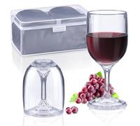 ecooe Verre a Vin Plastique 200 ml lot de 2, Verre a Vin Incassable, Verre a Pied Plastique avec sac Étanche et Boîte Pratique pour Voyage, Campin