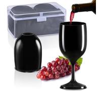 ecooe Verre a Vin Plastique 200 ml lot de 2, Verres à Vin Rouge Modernes, Verre a Pied Plastique avec sac Étanche et Boîte Pratique pour Voyage, Camping(Noir)