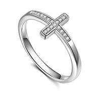 Ecooon Bague en argent sterling 925 avec croix latérale pour femme, bague de promesse en oxyde de zirconium pour elle, bague d'amour religieuse empilable, bague de mariage infini, Métal, Zircone