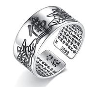 Ecooon Bague ouverte Feng Shui Bouddha Lotus Baltique Bouddhiste Écritures Bouddhistes pour homme et femme en argent sterling 925 Amulette porte-bonheur Richesse Protection Bouddhiste Bijoux Bague