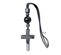 Ecooon Collier avec pendentif en forme de croix en tourmaline noire naturelle mélangée hématite faite à la main Protection Feng Shui énergie négative Tourmaline Bijoux pour homme et femme, Pierre