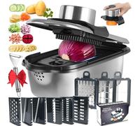 Ecopandy Hachoir à légumes 9 en 1, mandoline de 2 L, hachoir alimentaire avec lames en acier inoxydable 304, multifonction et râpe à fromage pour oignon, salade, gadget de cuisine, accessoire de