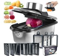 Ecopandy Mandoline Cuisine Professionnelle 9 en 1, Coupe Legumes Multifonctions acier inoxydable,Decoupe Legumes avec 9 Lames Réglable, Conception Anti-Contact, Protège Les Mains, Coupe Legume