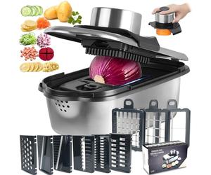 Ecopandy Mandoline Cuisine Professionnelle 9 en 1, Coupe Legumes Multifonctions acier inoxydable,Decoupe Legumes avec 9 Lames Réglable, Conception Anti-Contact, Protège Les Mains, Coupe Legume