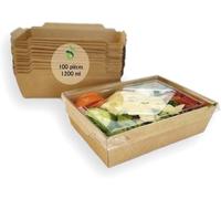 ECOPICNIC 100 lunchbox kraft 1200 ml avec couvercle | Boîtes alimentaires jetables pour repas, salades, gâteaux à emporter