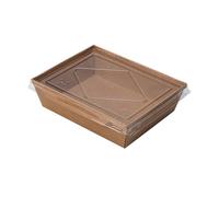ECOPICNIC 100 lunchbox kraft 700ML avec couvercle - boîtes jetables éco pour repas, salades, gâteaux à emporter