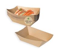 ECOPICNIC Barquettes en Papier 350 ML Lot de 1000 | Contenants Jetables en Papier Kraft pour Frites, Snacks, Apéritifs, et Aliments à Emporter, Idéal pour Emballage Alimentaire