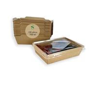 ECOPICNIC Lot de 100 Lunchbox en Kraft 700 ML avec Couvercle | Boîtes Alimentaires jetables en Carton Kraft pour Repas à emporter, barquettes écologiques avec Couvercle pour salades, gâteaux