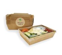 ECOPICNIC Lot de 200 Lunchbox en Kraft 1200 ML avec Couvercle | Boîtes Alimentaires jetables en Carton Kraft pour Repas à emporter, barquettes écologiques avec Couvercle pour salades, gâteaux