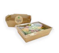 ECOPICNIC Lot de 200 Lunchbox en Kraft 1600 ML avec Couvercle | Boîtes Alimentaires jetables en Carton Kraft pour Repas à emporter, barquettes écologiques avec Couvercle pour salades, gâteaux