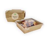 ECOPICNIC Lot de 200 Lunchbox en Kraft 900 ML avec Couvercle | Boîtes Alimentaires jetables en Carton Kraft pour Repas à emporter, barquettes écologiques avec Couvercle pour salades, gâteaux