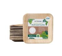 ECOPICNIC Lot de 250 assiettes carrées compostables jetables en feuille de palmier - 15 x 15 cm - Vaisselle jetable durable pour barbecues, pique-niques et fêtes d'anniversaire