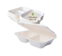 ECOPICNIC Lot de 250 boîtes en Canne à Sucre à 2 Compartiments 240 * 162 * 61 mm | Boîtes Alimentaires biodégradables jetables avec Couvercle, barquettes écologiques pour Repas à emporter