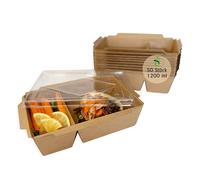 ECOPICNIC Lot de 50 boîtes à repas jetables en papier kraft de 1200 ml avec couvercle transparent - Boîtes à repas jetables - Boîtes à sushi à emporter - Boîtes jetables anti-fuite pour fêtes et